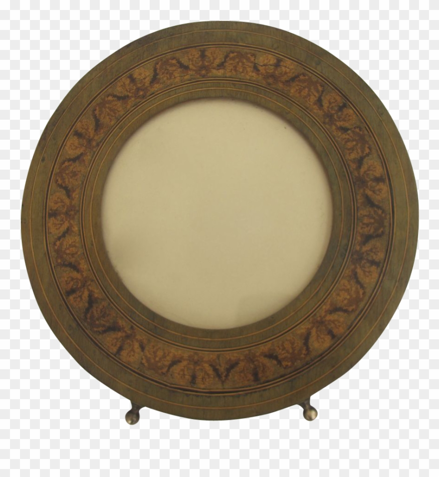 Vintage Olive Wood Round Inlaid Frame From Blacktulip - Wood Clipart