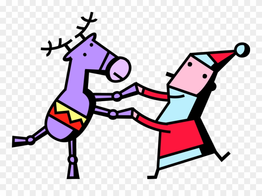 Vector Illustration Of Santa Claus Dances With Reindeer - Reindeer Clipart