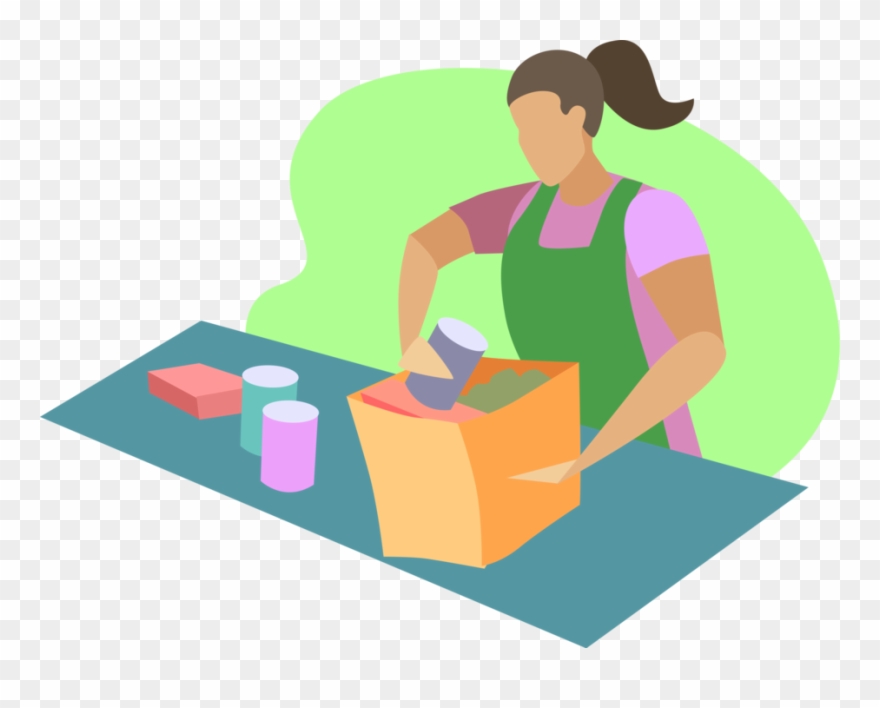 Vector Library Library Store Clerk Packs Groceries - Illustration Clipart