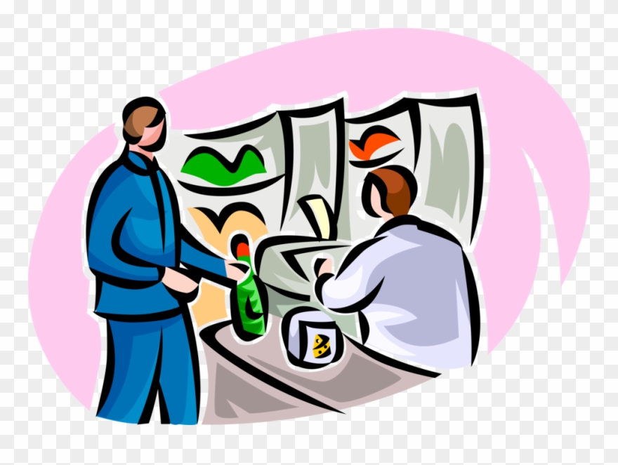 Vector Illustration Of Shopper Buys Food Items At Supermarket - Buying Food Clipart - Png Download