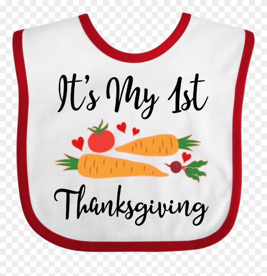 1st Thanksgiving Baby Vegetarian Cute Baby Bib White - Happy Thanksgiving Vegetarian Mugs Clipart