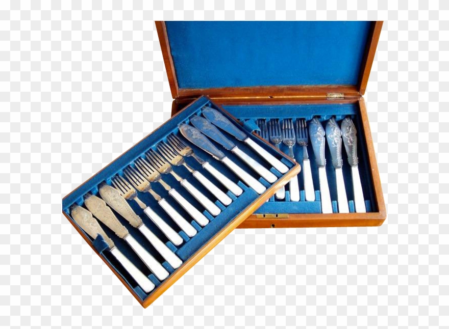 Antique Silver Fork And Knife 24 Pc Fish Set Mother - Knife Clipart