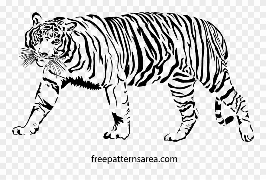 Graphic Black And White Camouflage Drawing Tiger - Scroll Saw Clipart