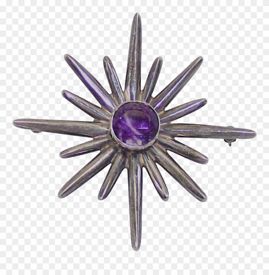 Taxco Miguel Melendez Sterling And Amethyst Sun Brooch - Sticker Clipart