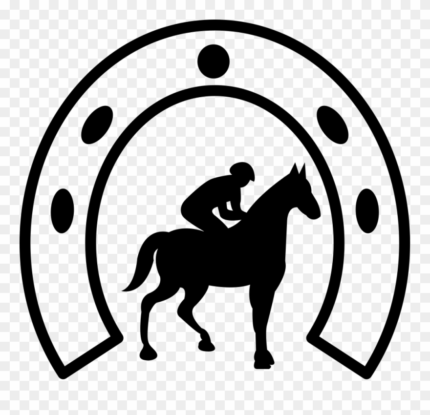 Walking Horse With Jockey Under A Horseshoe Shape Comments Clipart