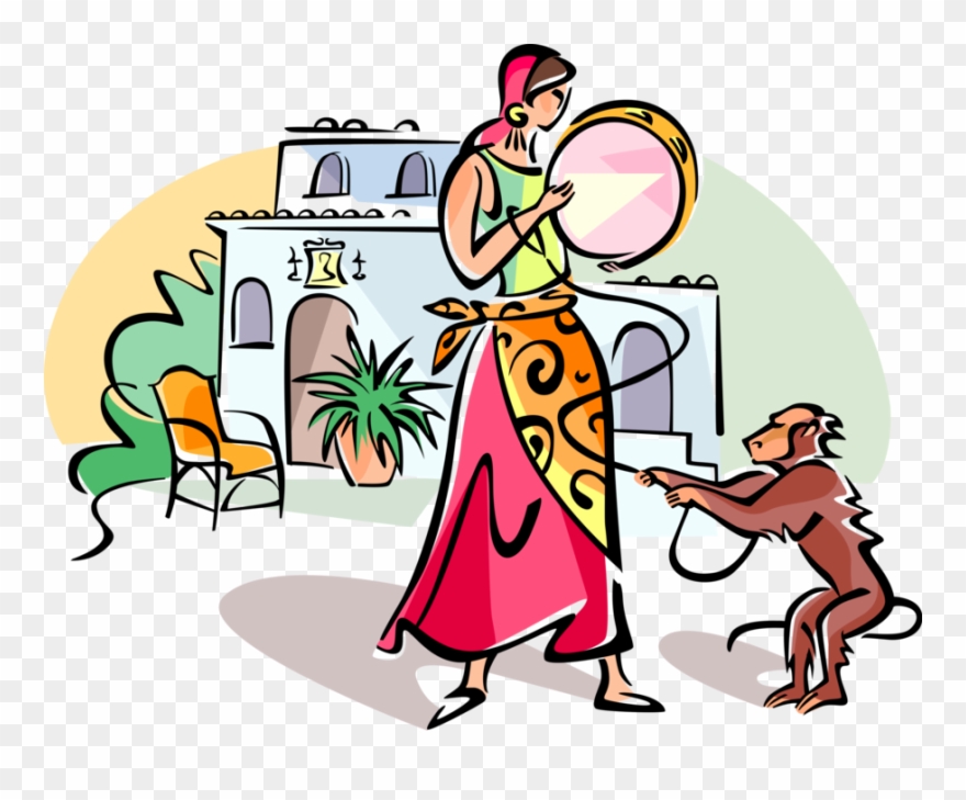 Vector Illustration Of Spanish Gypsy Roma Woman And - Cartoon Clipart