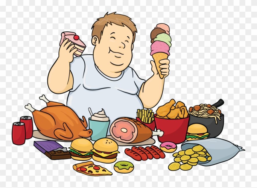 A Fat Cartoon Man Feasting On - الاكل الغير صحي كرتون Clipart