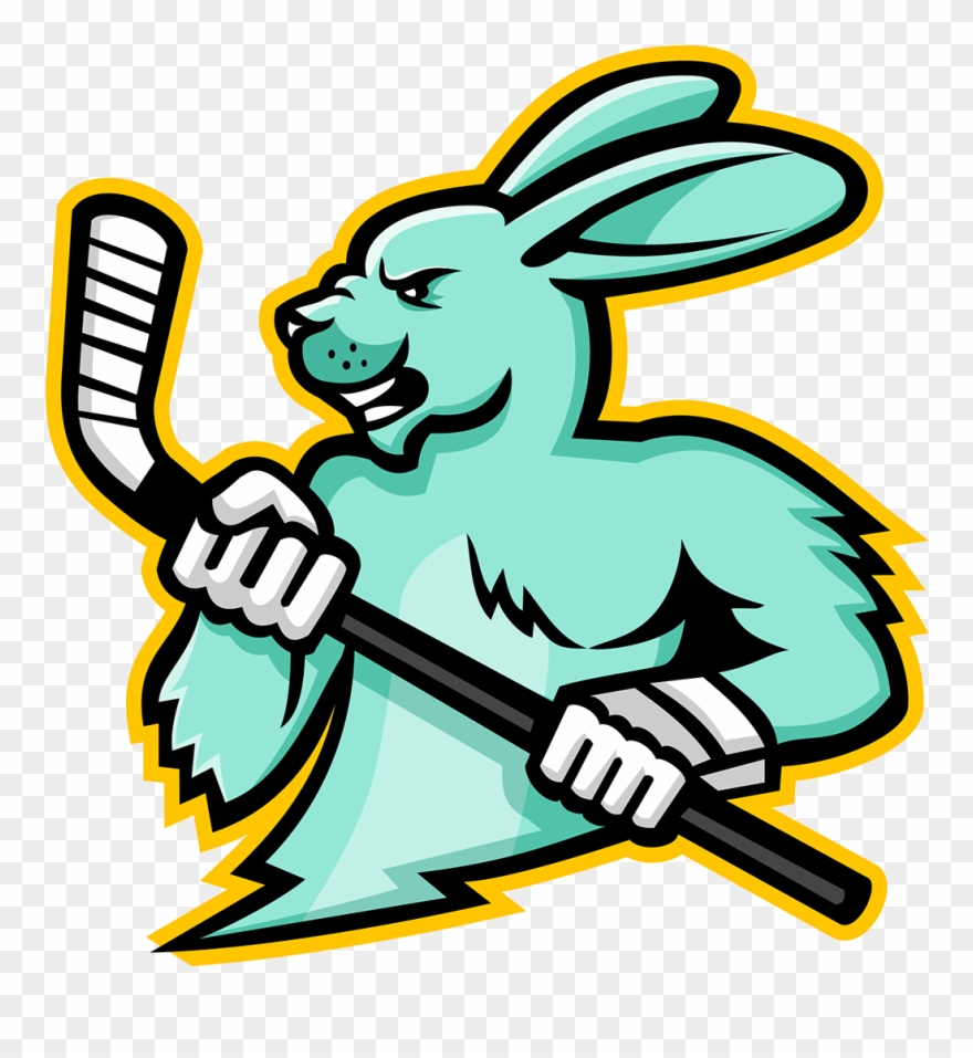 Jackrabbit Or Rabbit Ice Hockey Player Holding An Ice - Hockey Rabbit Clipart