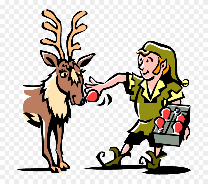 Vector Illustration Of Santa Claus Workshop Elf Puts - Illustration Clipart