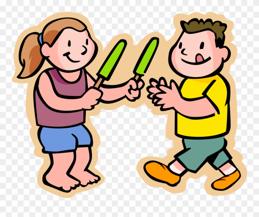 Vector Illustration Of Primary Or Elementary School - Share Things With Others Clipart