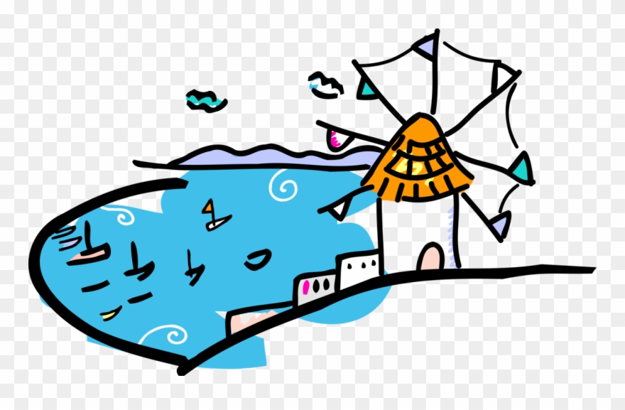 Vector Illustration Of Windmill On Greek Santorini - Greece Island Png Clipart