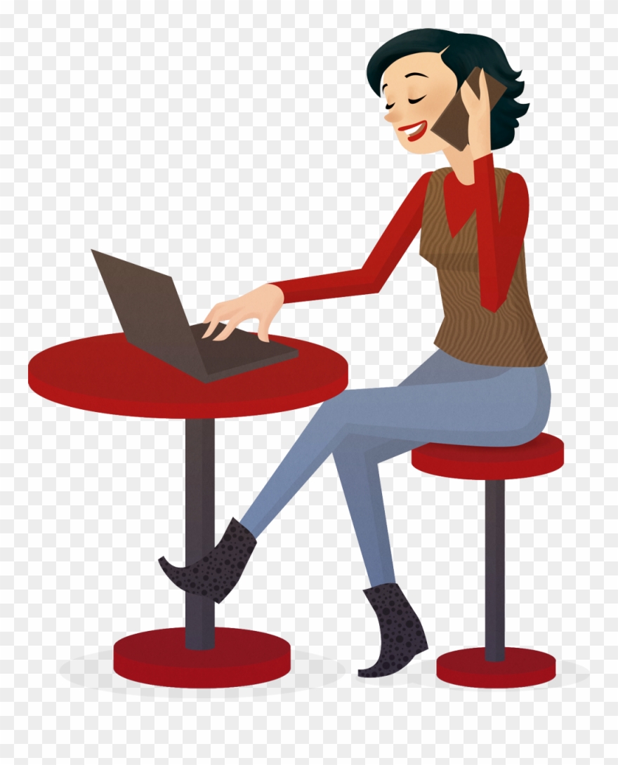 Woman With Notebook And Phone Sitting By The Table Clipart