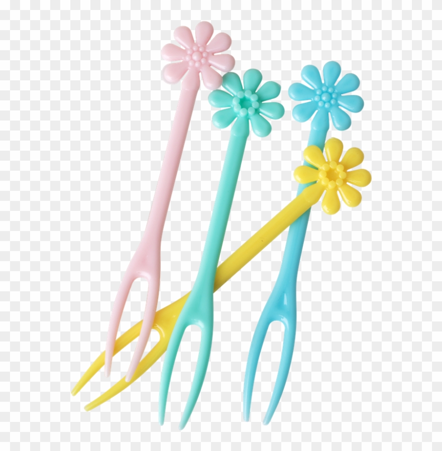 30 Flower Shaped Canape Forks Pastel Colours Rice Dk - Floral Design Clipart