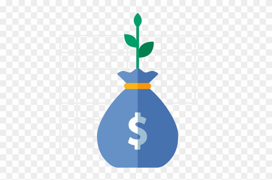 Plant Growing Out Of Money Bag - Illustration Clipart