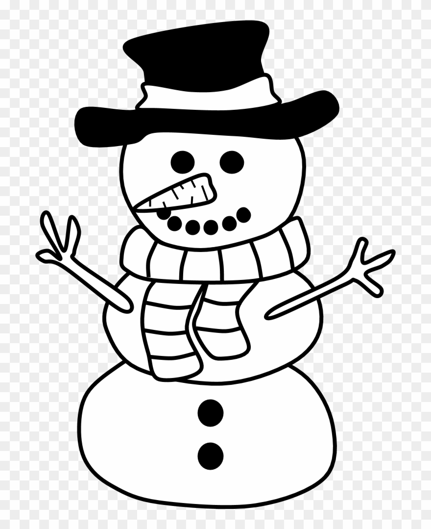 Snowman, Hat, Scarf, Black And White, Png - Snowman Clipart