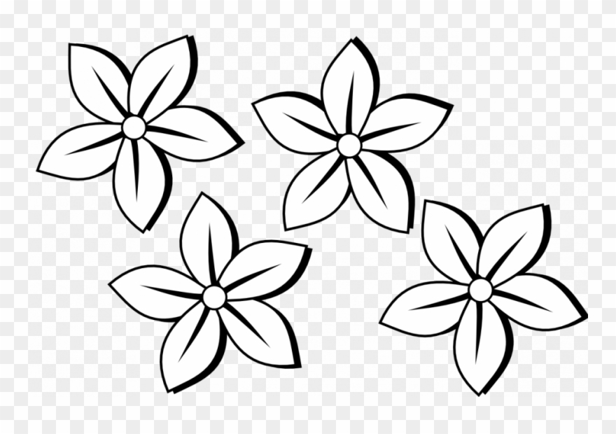 Coloring Pages Flower Drawing Clipart Clip Art Of Flowers - 4 Flowers Clipart Black And White - Png Download