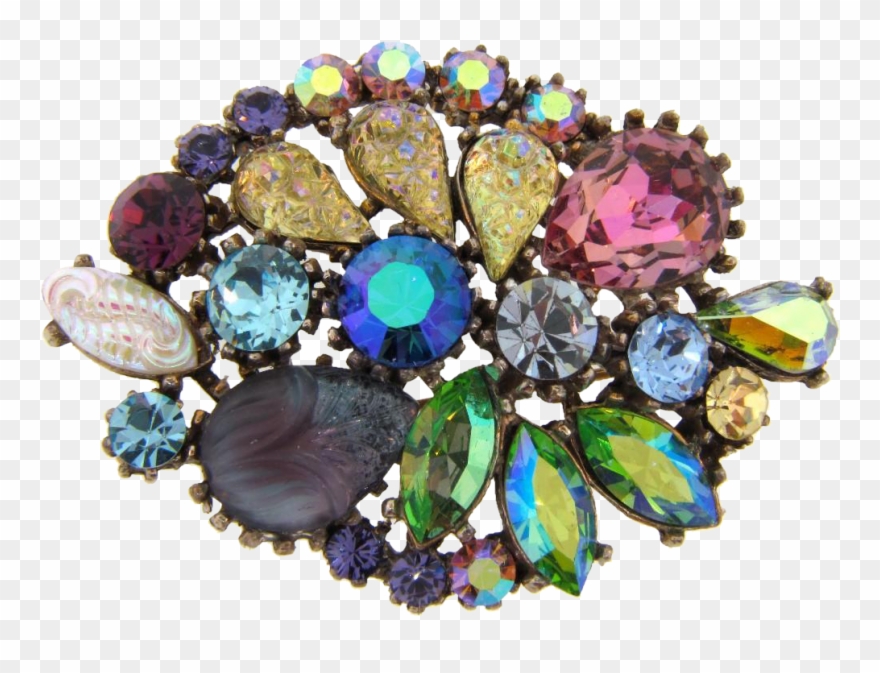 Signed Art@ 1960's Multicolored Rhinestone Brooch With - Art Clipart