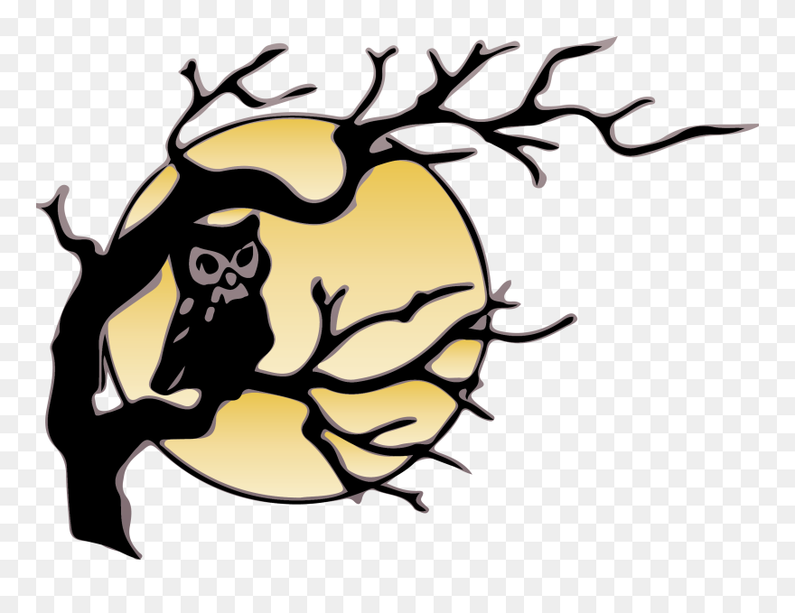 Owl Moon Night - Owl In Tree Drawing Clipart
