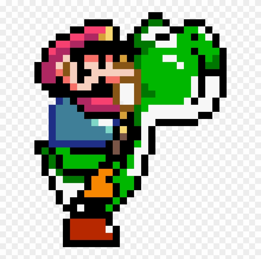 Super Mario World Mario With Yoshi Holding His Breath - 8 Bit Yoshi Grid Clipart