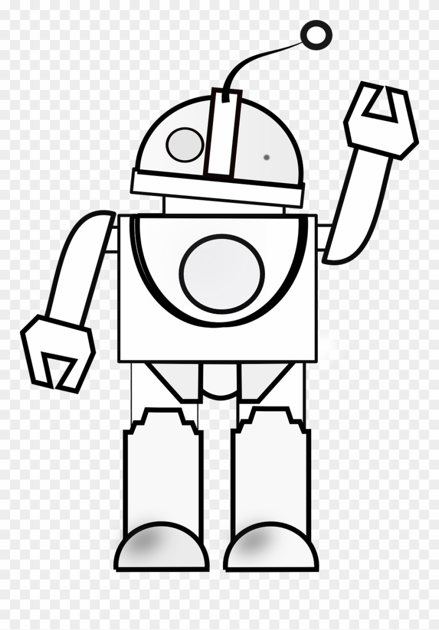 Robot Waving White Black Png Image - Colour By Numbers Robot Clipart