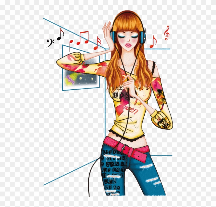 Image Jeune Fille Écoutant De La Musique - Womens Kids Eiffel Tower/big Ben/girl Printing Change Clipart