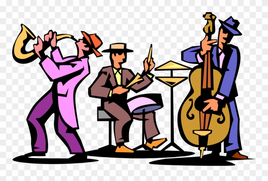 Trio Play Saxophone Drum And Bass Vector - Clipart Jazz - Png Download