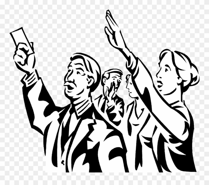 Vector Illustration Of Bidders Place Bids With Auctioneer - Auction Clipart