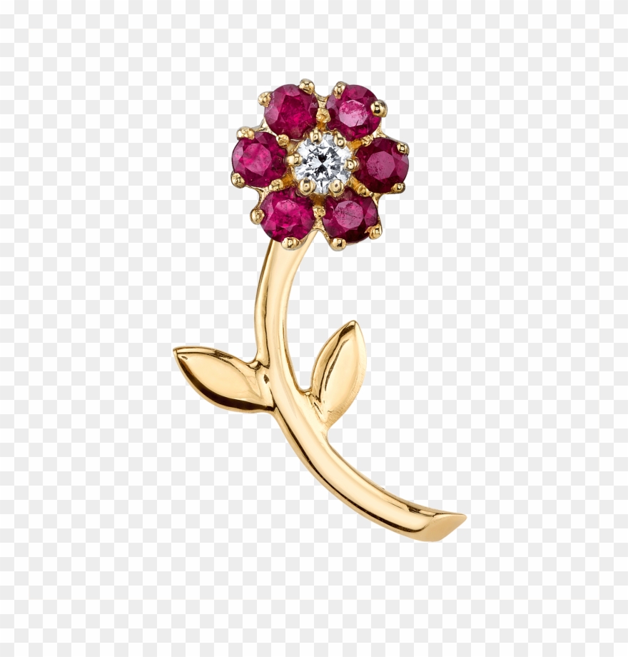 Ruby Teddy Flower Earring - Ruby Teddy Flower Earring 14k Yellow Gold Ruby Diamond Clipart