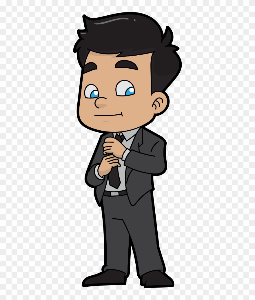 A Cartoon Businessman Fixing His Necktie - Businessperson Clipart