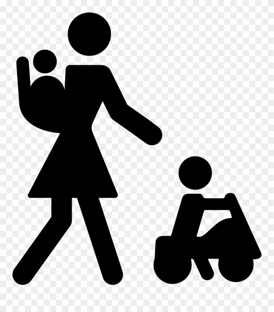 Mother With Baby On Her Back And Other Child On A Car - Silhouette Family Icon Png Clipart