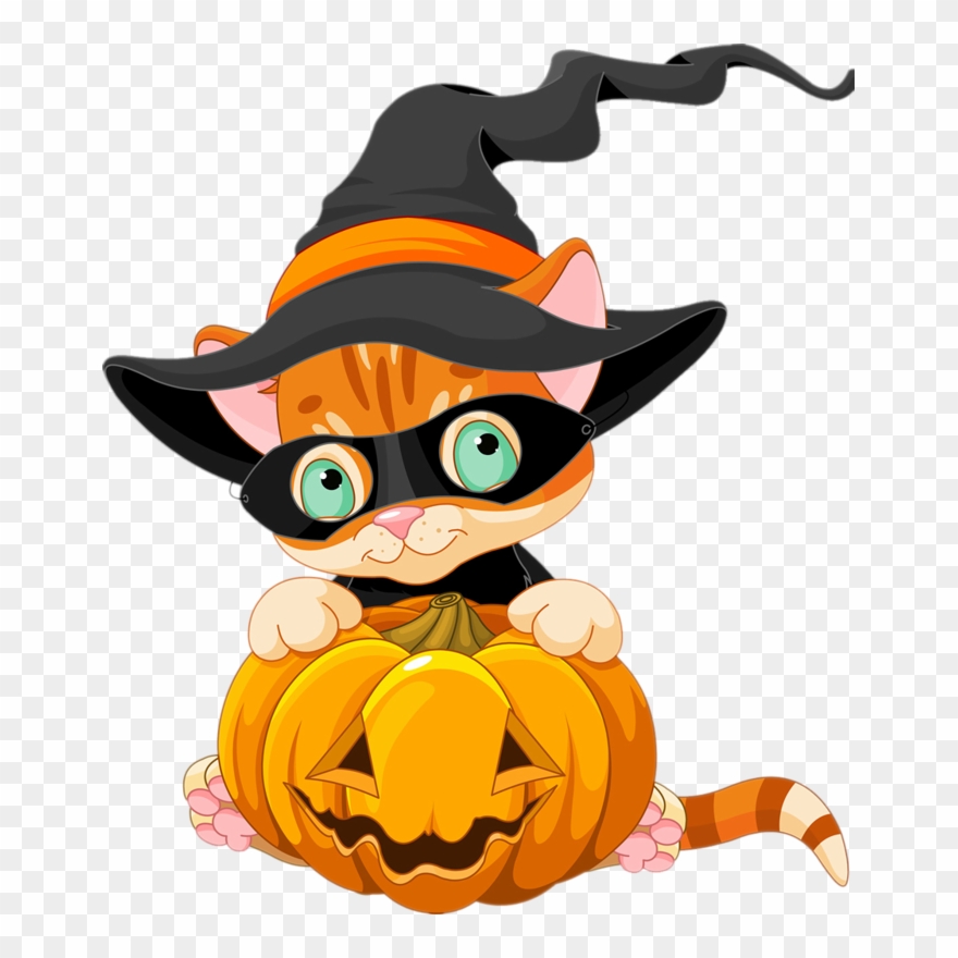V256p7f - Cute Halloween Cat In Pumpkin Clipart - Png Download