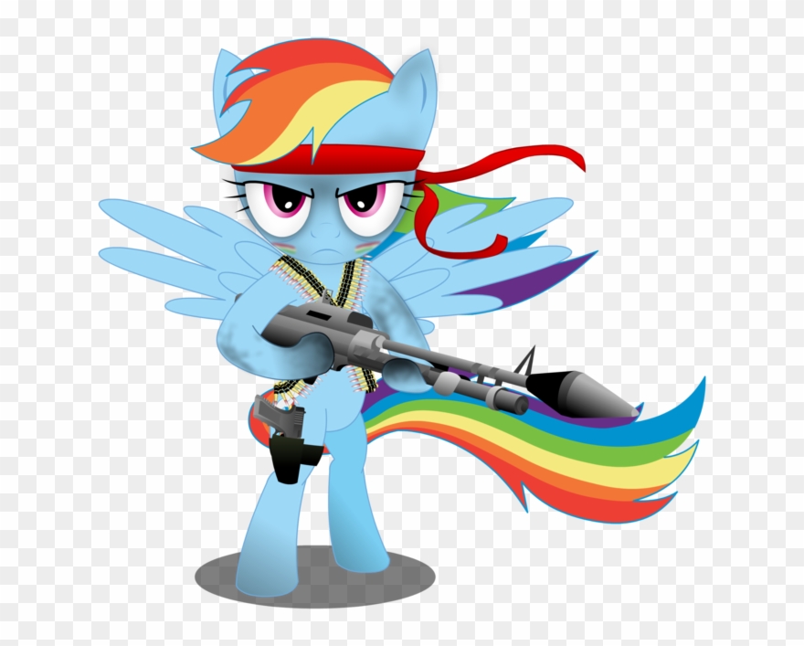 Transparent Bandana Rambo Clipart Transparent Stock - Rainbow Dash With Gun - Png Download