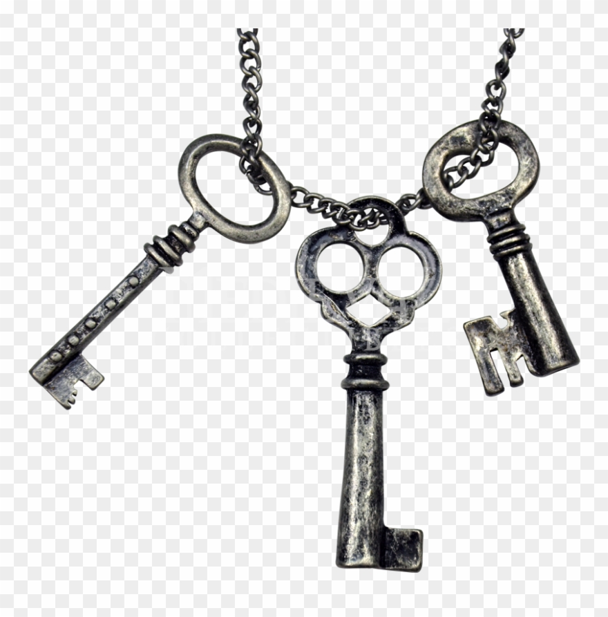 Burnished Silver Keys Necklace - Key On Chain Png Clipart