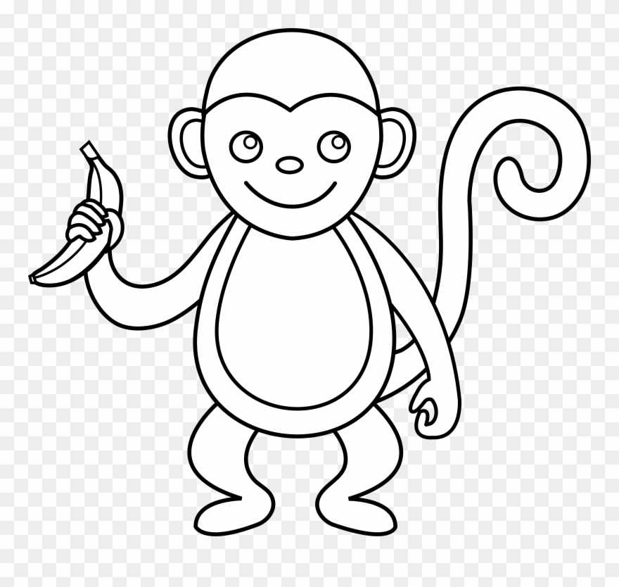 Cute Monkey Line Art - Black And White Clip Art Monkey - Png Download