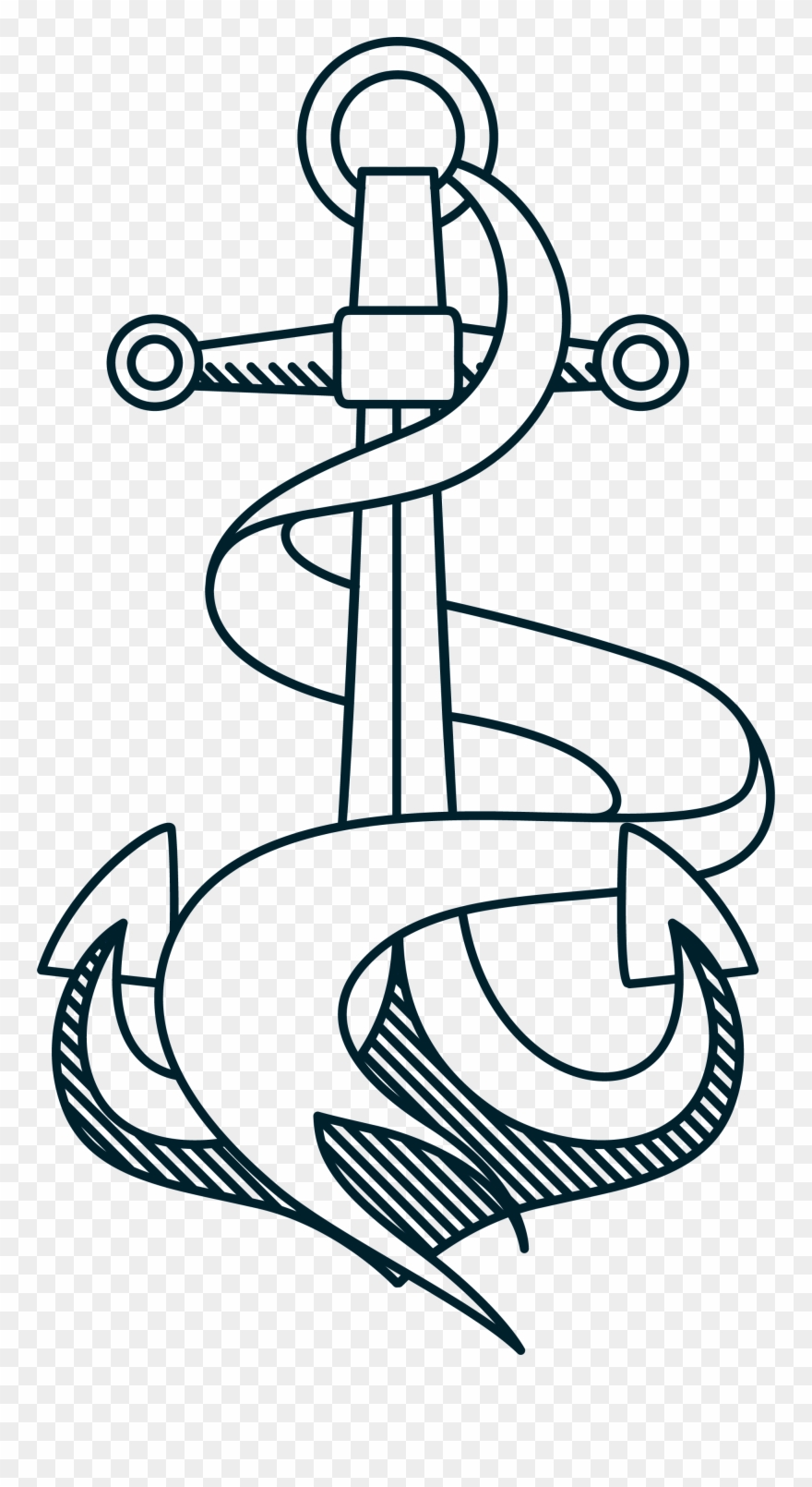 Banner Black And White Rope Hand Painted White - Desenho De Ancora Clipart