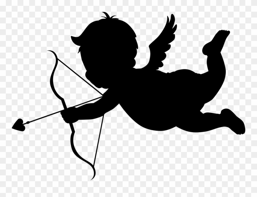 Cupid In Flight Silhouette With Bow And Arrow Svg Png - Cupid Png Clipart