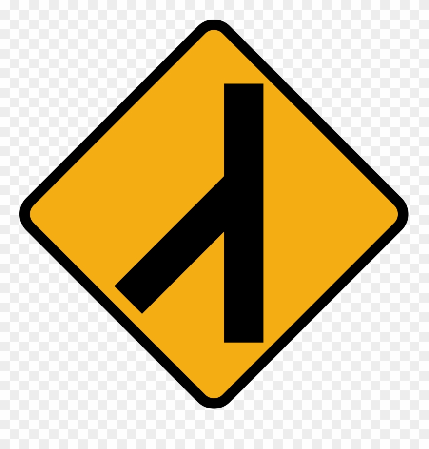 File Diamond Road Sign Clip Art Black And White Stock - Traffic Merging From Left - Png Download