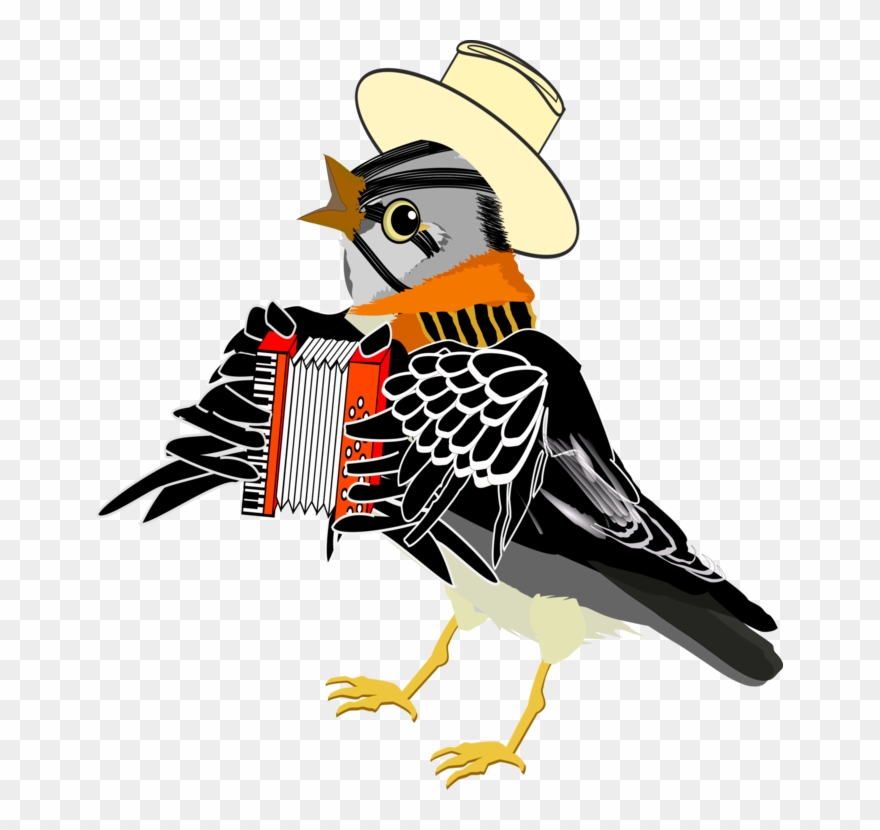 Bird Accordion Music Watercolor Painting - Accordion Bird Clipart