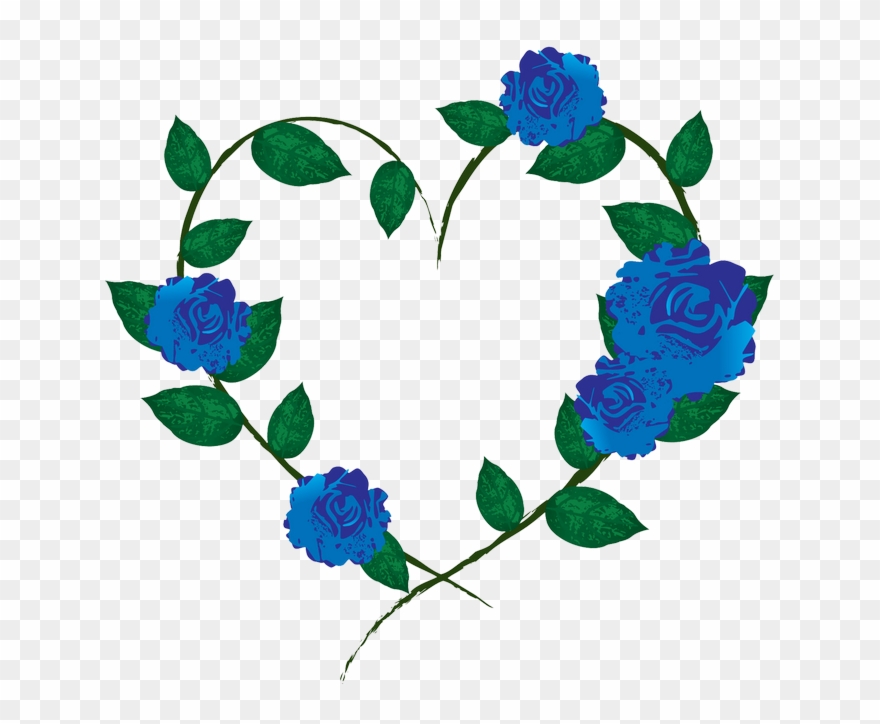 Heart Clipart Clipart Green Blue - Blue Heart With Flowers - Png Download