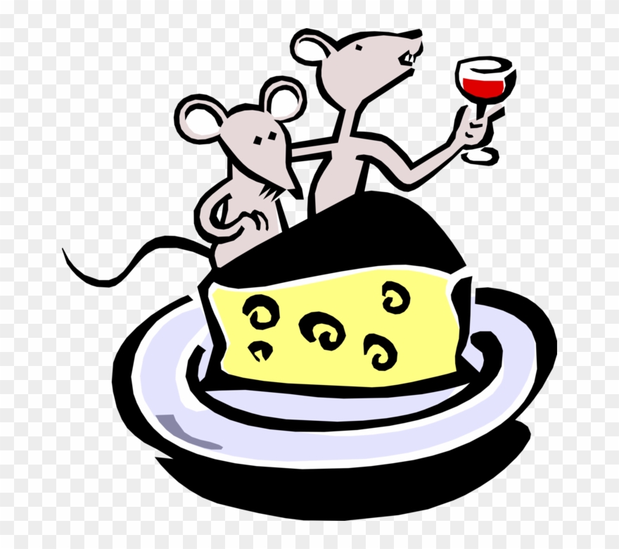 Vector Illustration Of Cartoon Mice Dining On Wine - Mouses With Cheese Cartoon Clipart