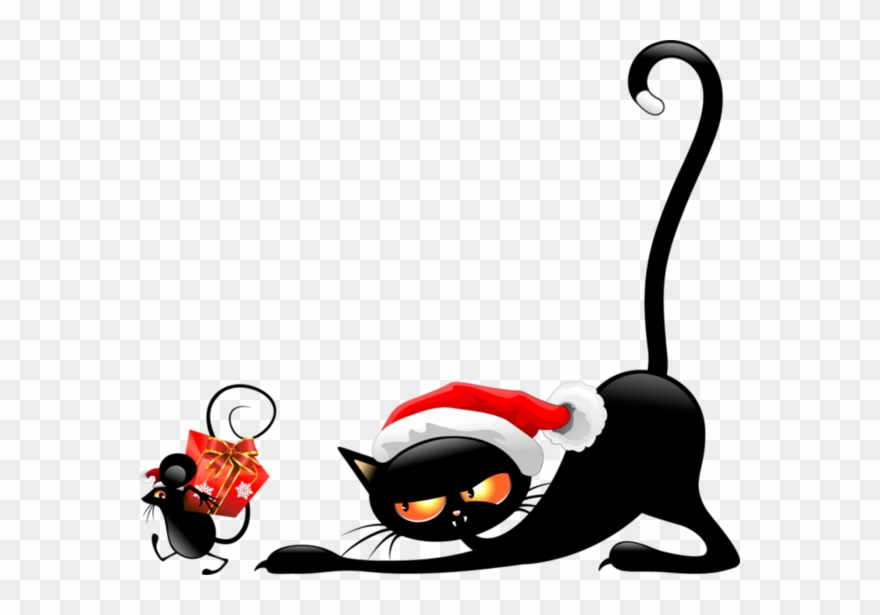 Christmas Cat Black Animal Mouse Cute Mischief - Cat Christmas Images Cartoon Clipart