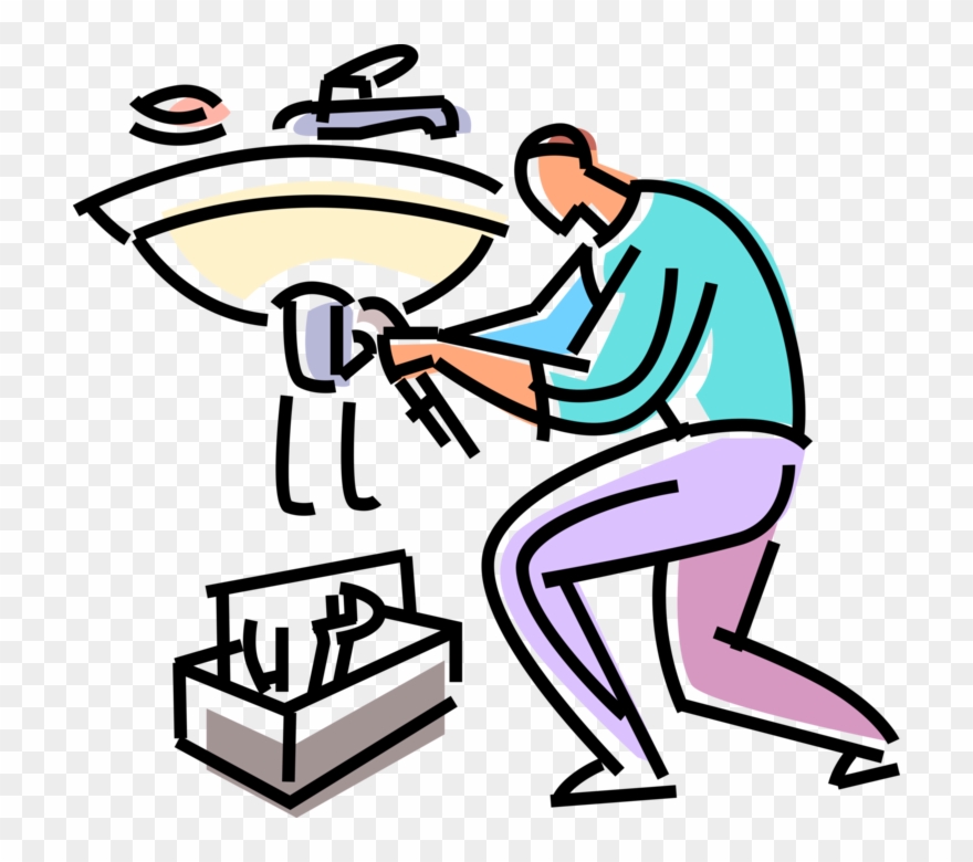 Vector Illustration Of Tradesman Plumber Tightens Plumbing Clipart