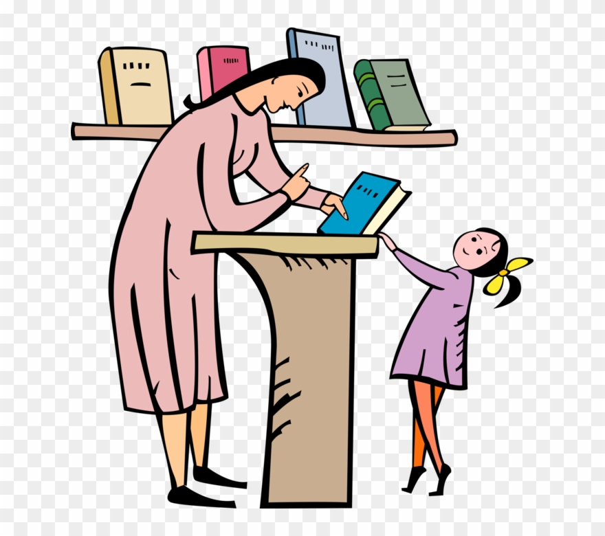 Vector Illustration Of Teacher Gives Library Book To - Teacher Giving Book To Student Clipart