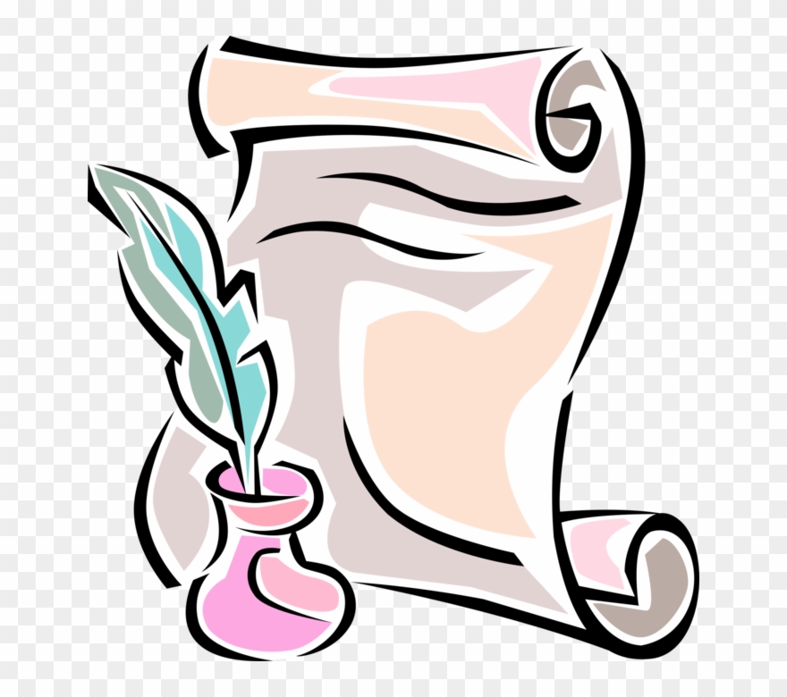 Vector Illustration Of Feather Quill Pen With Parchment - Parchment And Quill Clipart - Png Download