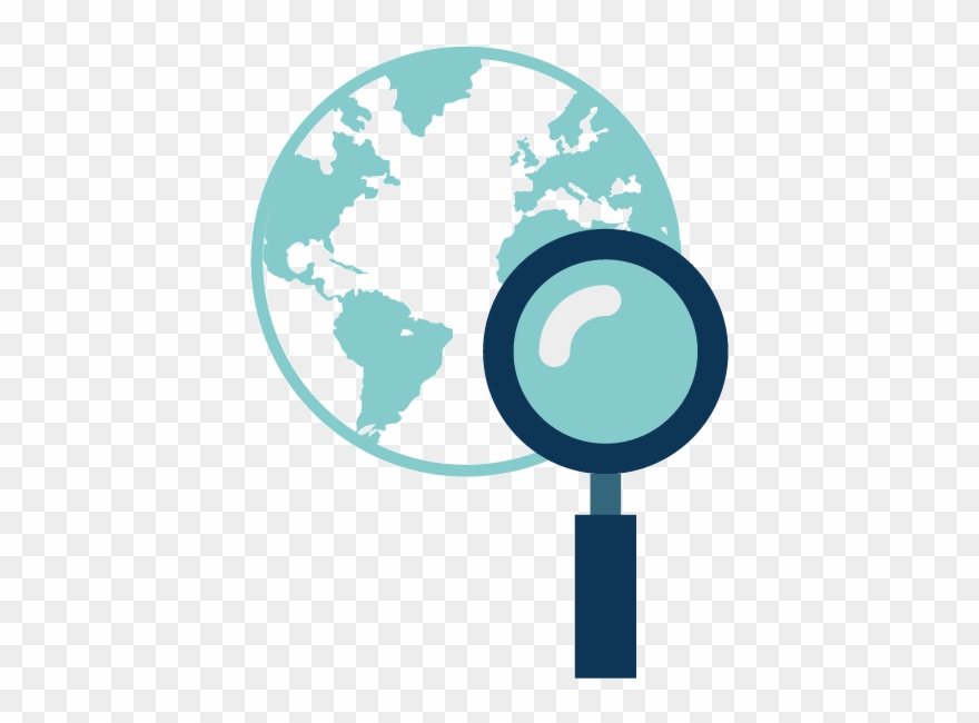 Globe And Magnifying Glass Icon For Worldwide Patent - World Map Clipart