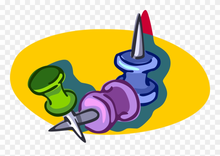 Vector Illustration Of Push Pin Or Thumb Tack Fastens - Royalty-free Clipart