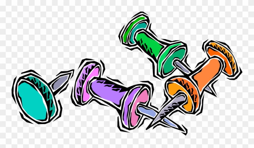 Vector Illustration Of Push Pin Or Thumb Tack Fastens - Drawing Pin Clipart