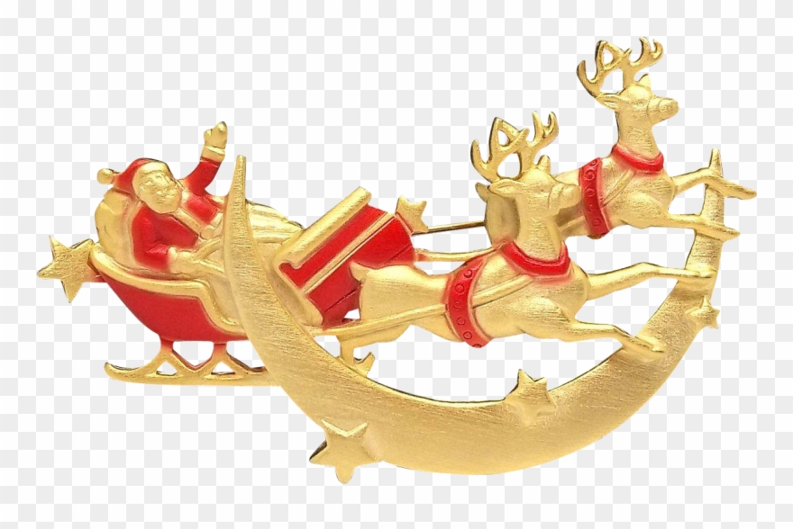 Santa Reindeer Sleigh - Christmas Gold Santa Sleigh Clipart