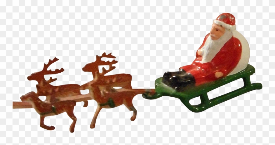 Vintage All Metal Santa On Sled With Reindeer From - Sled Clipart
