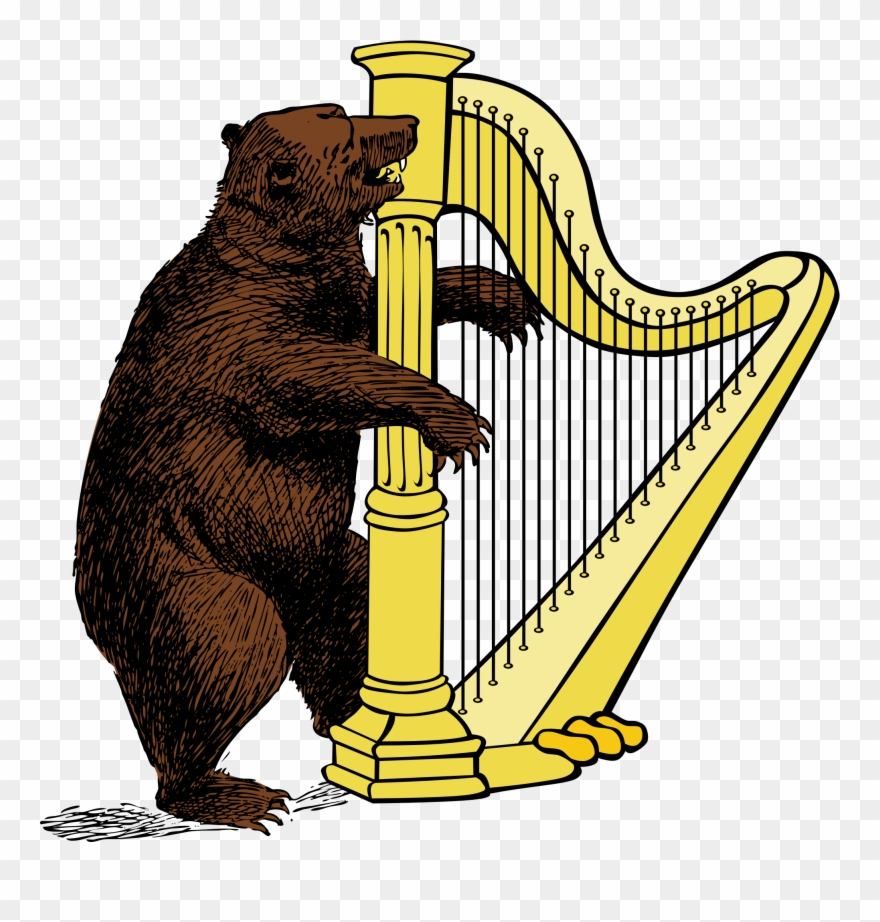 Bear And Harp By Urh, Bear Playing On A Harp - Harp Png Clipart